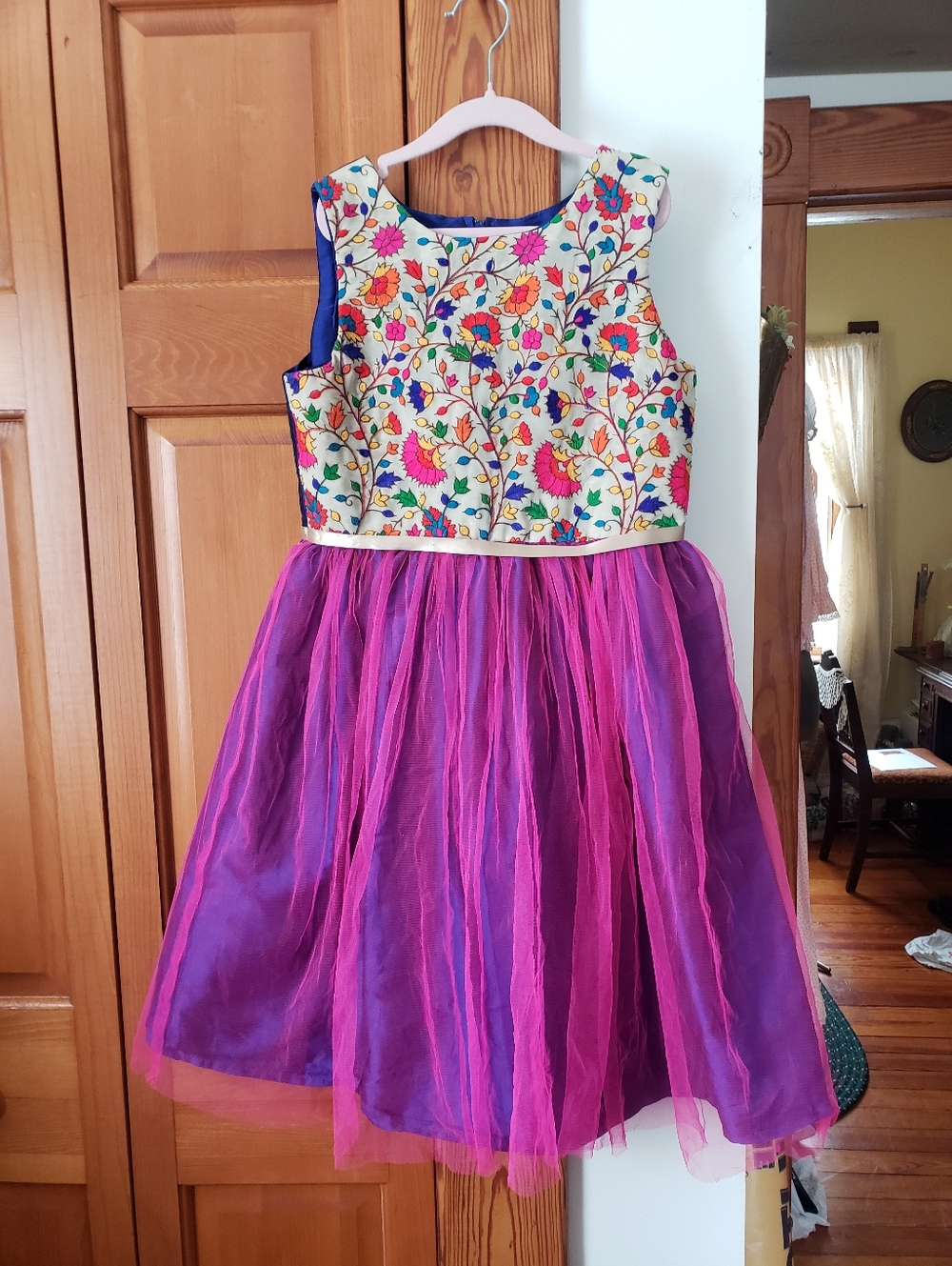 A.T.U.N. India Floral Embroidered Bodice Pink & Purple Tulle Dress 8-9y Colorful